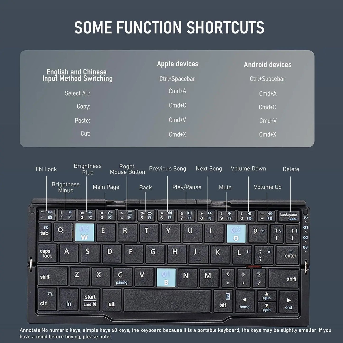 Teclado plegable Jomaa Bluetooth recargable para portátil, iPad y teléfono, mini teclado plegable portátil