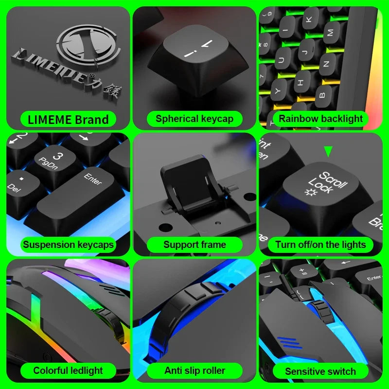 NG GTX350 Set gaming tastiera e mouse per computer e laptop, kit gamer con retroilluminazione LED, tastiera USB cablata GTX350 - Nero