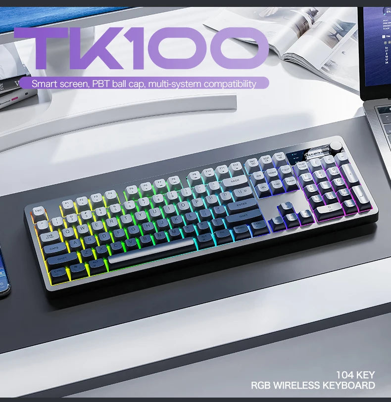 Teclado XUNFOX TK100 inalámbrico 2.4 Bluetooth de doble modo para gaming, silencioso, oficina y portátil, universal