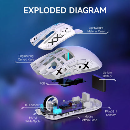 ATTACK SHARK X11 Lightweight Wireless Gaming Mouse with RGB Backlight Charging, Up to 22K DPI, PAW3311 Optical Sensor, HUYU Switch