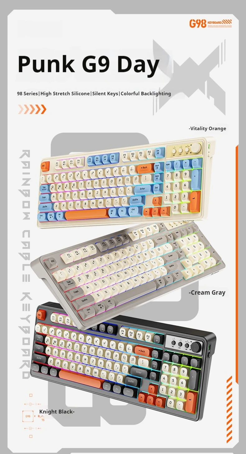 EWEADN G98 Gaming Office Keyboard, film with rainbow Backlit USB Wired Computer External Quiet, Digital area, Digh appearance