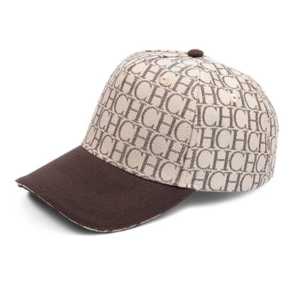 Șapcă de baseball cu imprimeu monogramă CH, structurată, ajustabilă, unisex, tip „dad hat”, cu vizieră de soare, stil streetwear, din țesătură neagră, șapcă casual