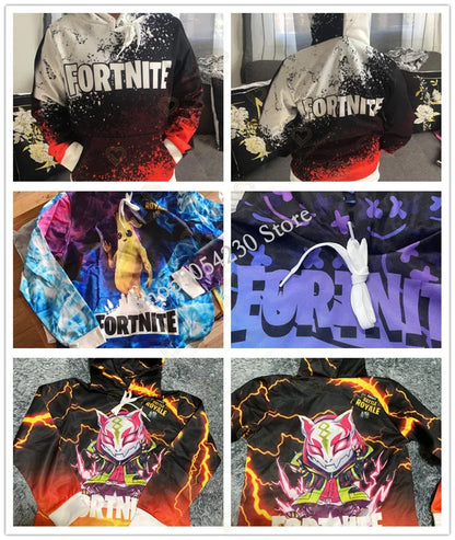 Sweatshirt Fortnite para Crianças Victory Royale 3D com Capuz Estampado para Homem, Mulher e Criança, Pullover Streetwear Gaming para Presentes de Aniversário