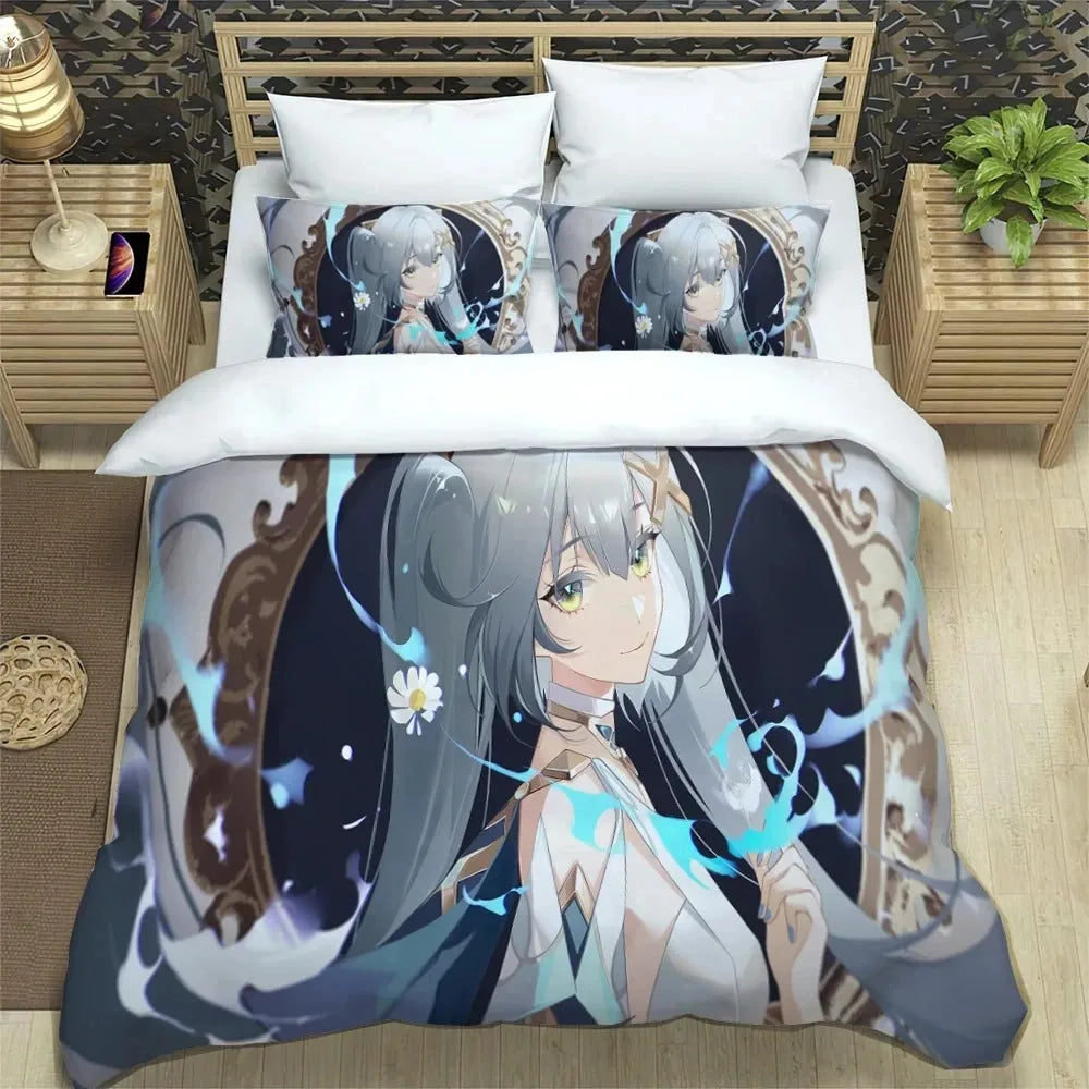 Anime Genshin Impact Bedding Set Boys Girls Twin Queen Size Duvet Cover Pillowcase Bed Kids Adult Fashion Home Textile