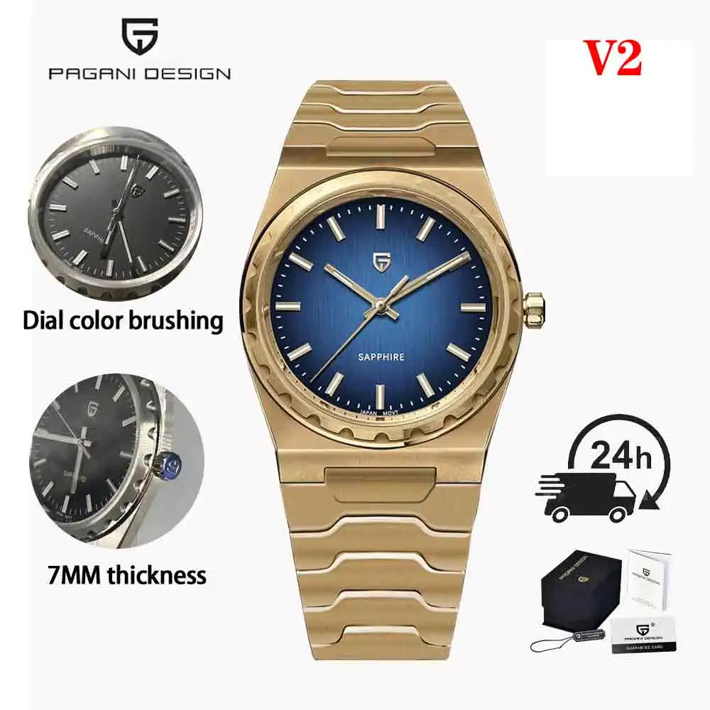 PAGANI DESIGN 2026 New Thin 7mm Fashion Men's Quartz Watch 10Bar Waterproof Stainless Steel Sapphire C3 Upgrade V2 reloj hombre