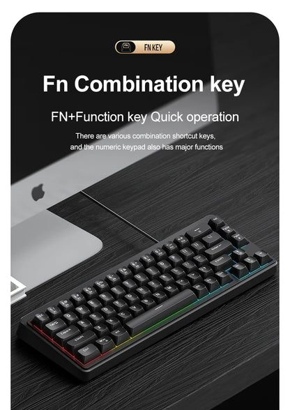FREEWOLF M68SE Tastiera con sensazione meccanica, 68 tasti, mini tastiera compatta cablata e silenziosa per laptop, gaming e uso ufficio