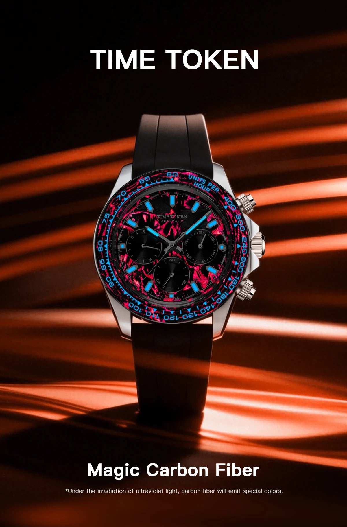 Carbon Fibre Luminous 40mm Automatic Watch Sporty Style 100m Waterproof Diver Watches automatic Men Watch multi-functional