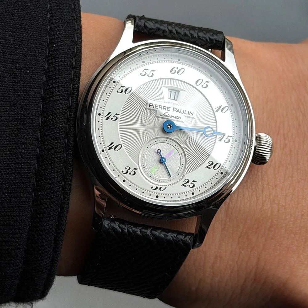 Sapphire Crystal NEW Pierre Paulin Jumping Hour Men Watch Salmon Dial Automatic St17 Mechanical Watch Vintage Date Window