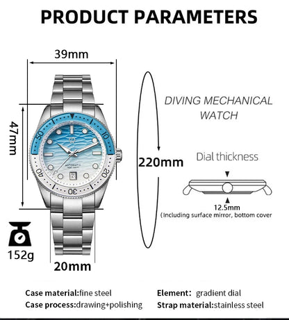40mm Diver Watch Texture Men's Watches Automatic Mechanical Sapphire Waterproof 150 Meters Luminous Comes With Rubber Strap