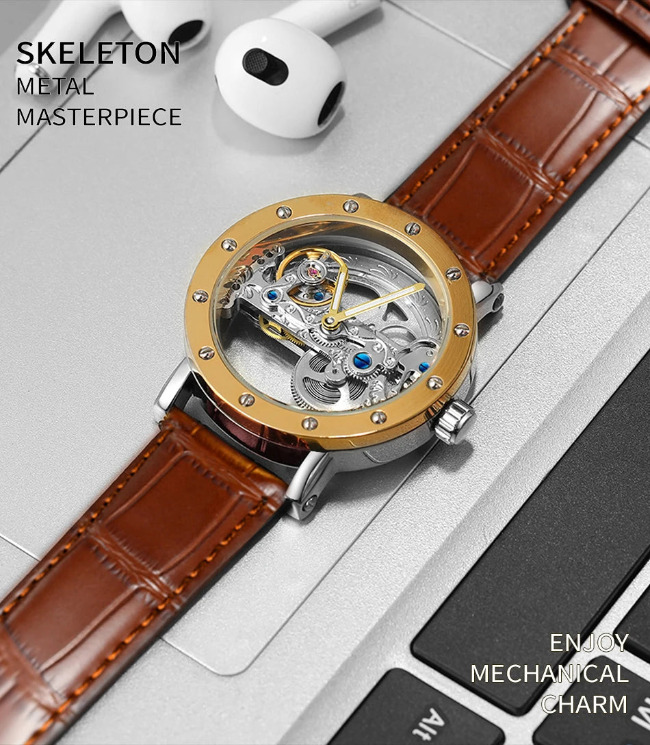 2026 Top Brand Luxury Steel Skeleton Tourbillon Automatic Watch Men's Leather Mechanical Waterproof Luminous Elegant Wrist Clock
