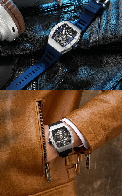 MEGIR Men's Automatic Mechanical Watch with Stainless Steel Case Sillicone Strap Fashion Waterproof Luminous Wristwatch 8604