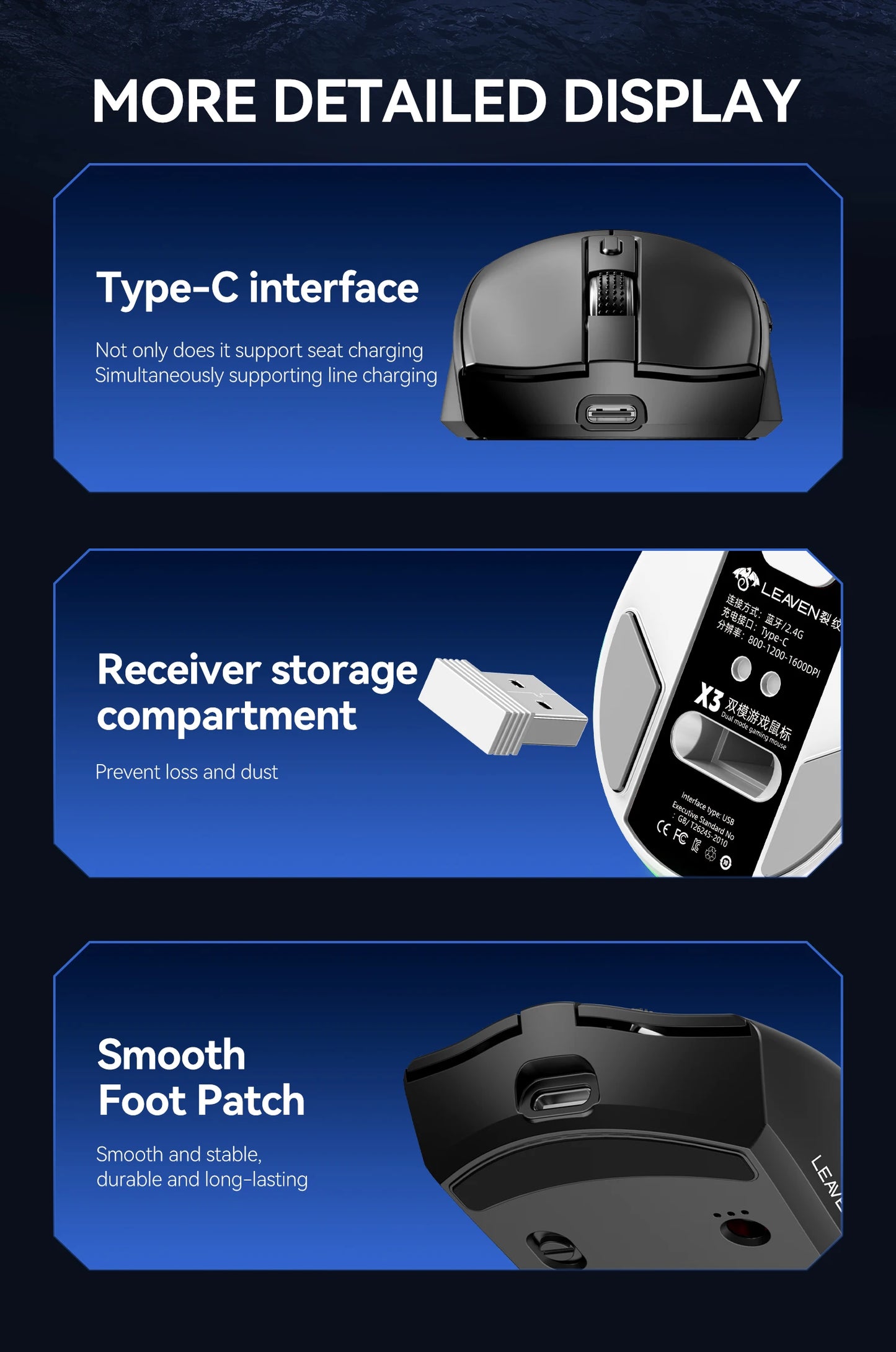 X3 Wireless Bluetooth Mouse 2.4G Dual-Mode Connection, DPI Adjustable, Lightweight Gaming Mouse, RGB Light, 300mAh Battery Capacity