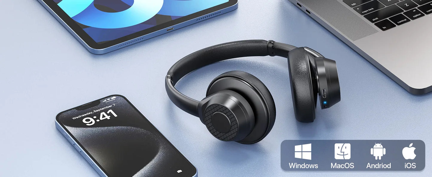 Bluetooth Headset V5.4 Wireless Headphones with Mic, Noise Cancelling Bluetooth Headset for Work, Office Calls, Zoom Meetings, Laptop & Mobile