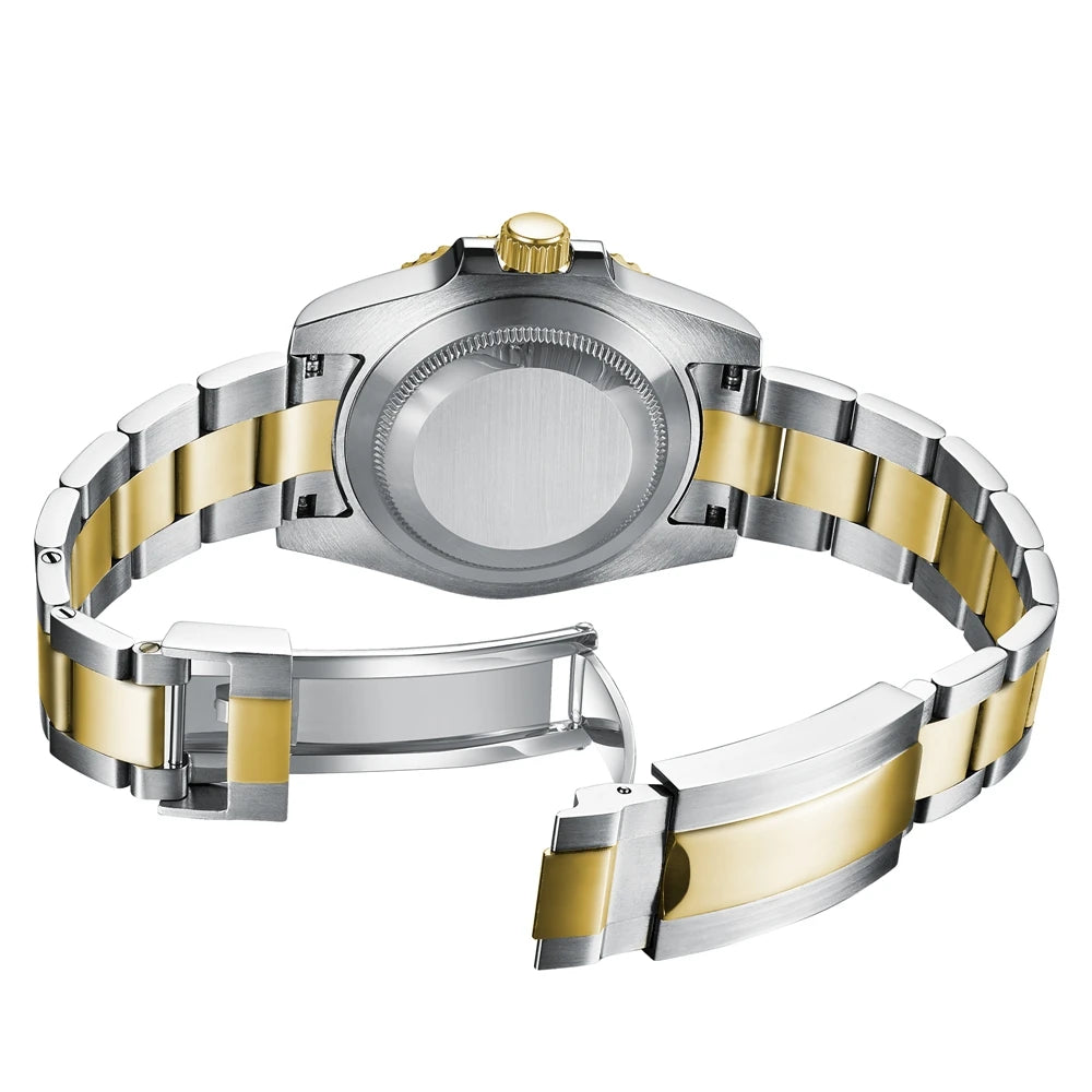 Custom logo NH35 MIYOTA 8215 Automatic Men Watch Luxury Diver Two Tone Gold 316L Stainless Steel Sapphire 10ATM Sterile  Sunburs