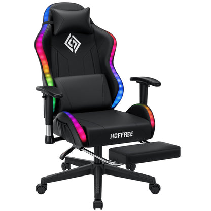 Cadeira Gaming LED para Crianças dos 8 aos 15 Anos, Cadeira Gamer Ajustável com Iluminação LED, Apoio para Pés e Suporte Lombar, Cadeira Ergonómica para PC