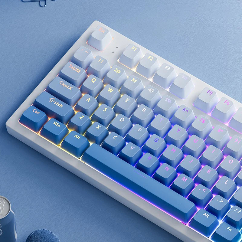 Keycap RGB gamer retroilluminati a gradiente per tastiera meccanica con switch MX, profilo OEM, PBT bianco e blu, layout ISO, tasti fai da te