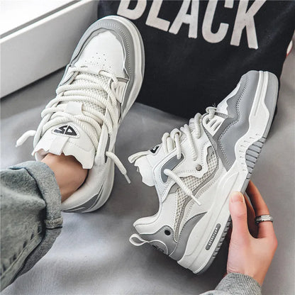 Zapatillas casual de malla para hombre, cómodas zapatillas de running masculinas con cordones, zapatos de skate con plataforma para hombre, zapatillas deportivas para estudiantes
