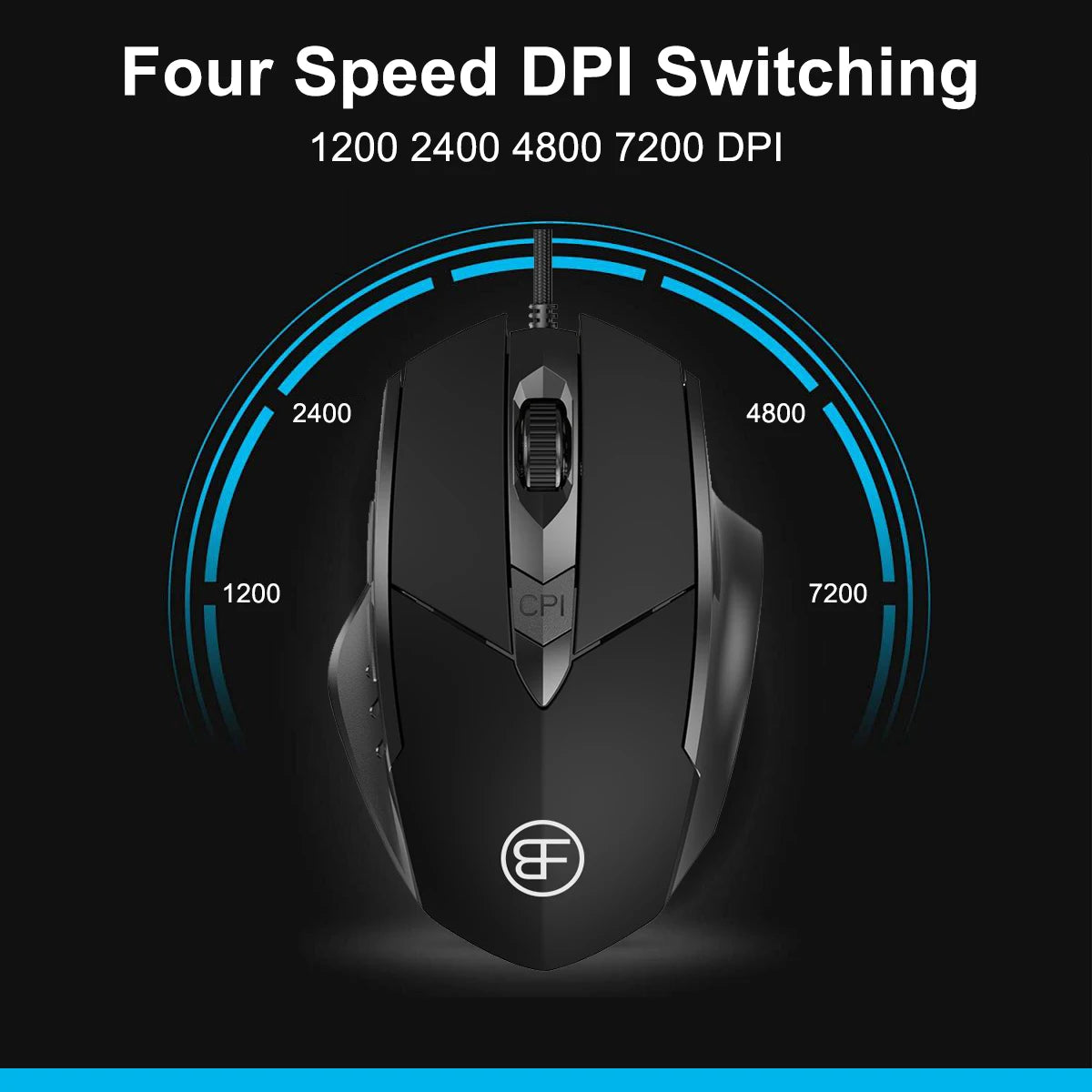 USB Wired Mouse, 7200 DPI Corded Computer Mouse with 6-Button Cord Ergonomic Mice, Office and Game Mouse for Laptop PC Desktop
