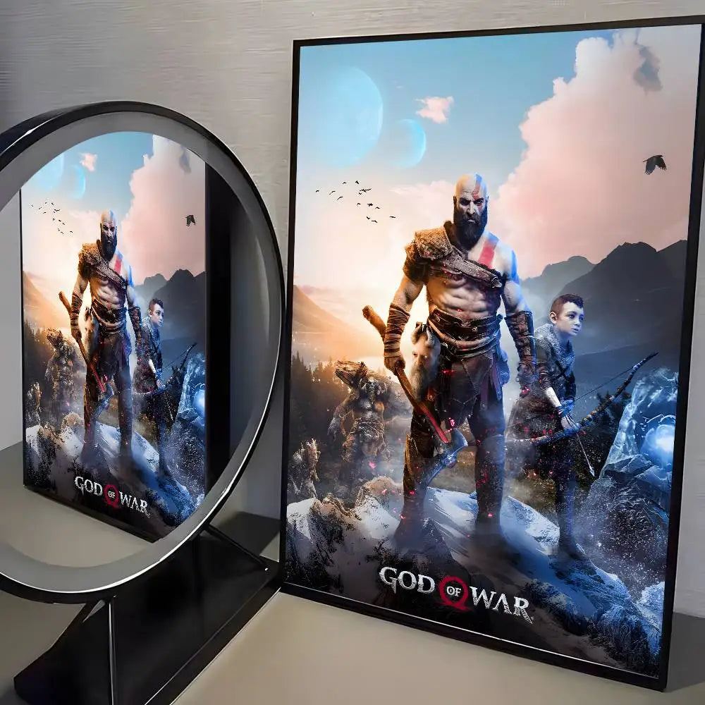 Classic pop God of War Ragnarok poster art HD canvas advanced aesthetic Printing Paper Wall Art for Living Room Home Decor