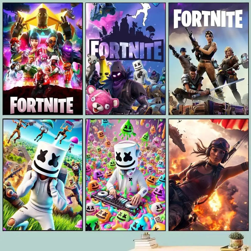 Game F-F-Fortnite Posters Self-Adhesive Waterproof Ideal For Living Room Bedroom Bar Decoration