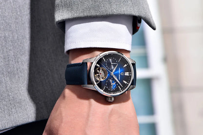PAGANI DESIGN – Mekanisk lyxklocka för män, 41 mm, safirglas, läderarmband, vattentät, pilotstil, med tourbillon och månfas