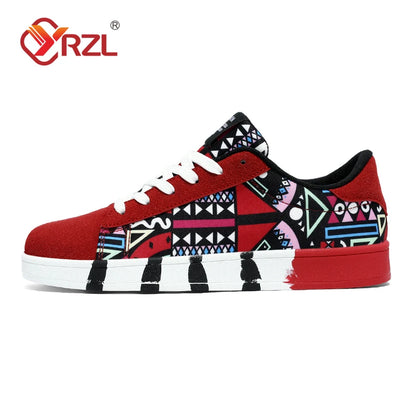 YRZL Sapatilhas de corrida desportivas para homem em lona, estilo geométrico, com atacadores, sapatilhas de casal com estampado graffiti moderno, sapatos de skate para homem