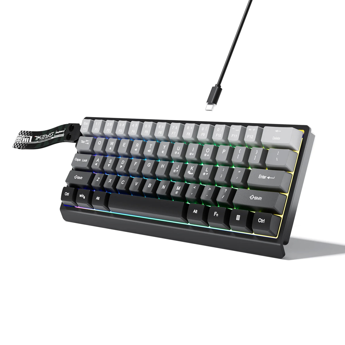 Tastatură cu fir compactă 7KEYS 60%, cu iluminare RGB, capace de taste cu gradient, tastatură de gaming USB pentru PC-uri cu Windows, laptopuri și tablete