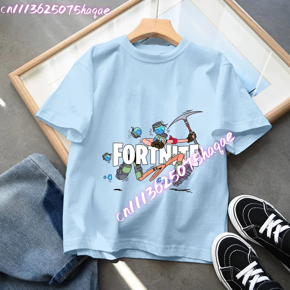T-shirt blu in cotone per bambini Fortnites, maglietta a maniche corte Fortress Night per bebè, capo estivo cartoon per bambini e bambine, top kawaii, idea regalo