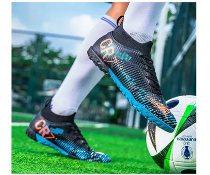 Kids Anti Collision Toe Football Boots Lace Up Closure Short Non Slip Studs Wearproof Breathable Outdoor Grass Game Shoes