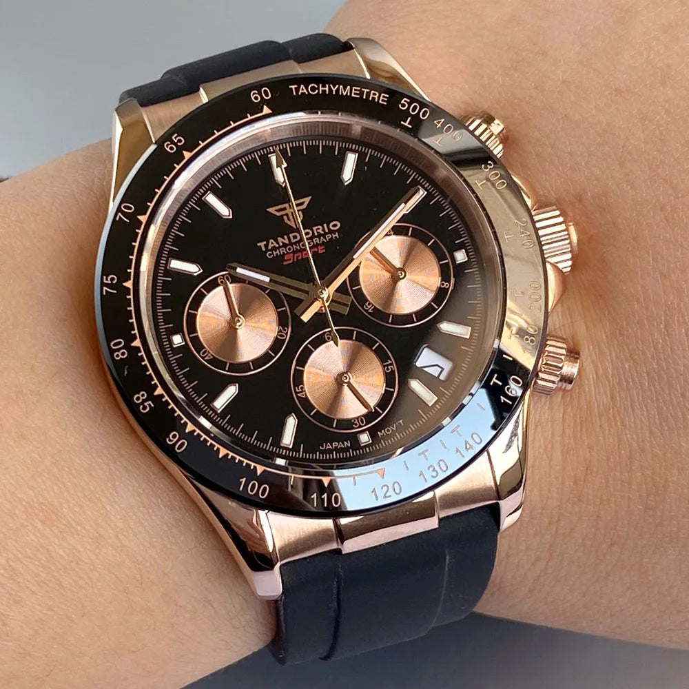 Orologio da uomo Luxury VK63 con movimento al quarzo, cronografo business 39mm in acciaio/oro rosa, datario e quadrante luminoso