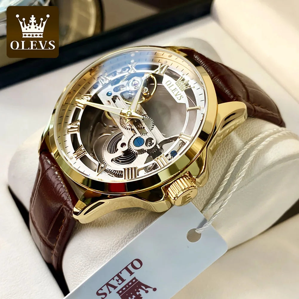OLEVS 6661 Men's Top Brand Luxury All-Transparent Hollow Mechanical Watch, Original Fashion, Waterproof Classic Design
