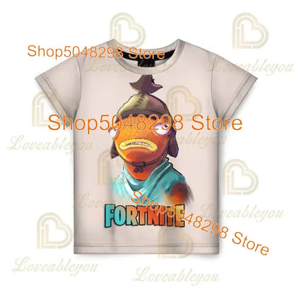 T-shirt infantil de verão Cartoon Fortnite com impressão 3D, para meninos e meninas, estilo streetwear, roupa para adultos e crianças, t-shirt divertida com gola redonda