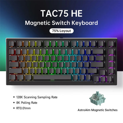 Teclado AKKO TAC75 HE com interruptores magnéticos, formato 75%, teclado gaming Rapid Trigger 0.005mm 8K RGB com fio, teclado personalizado para esports para gamers