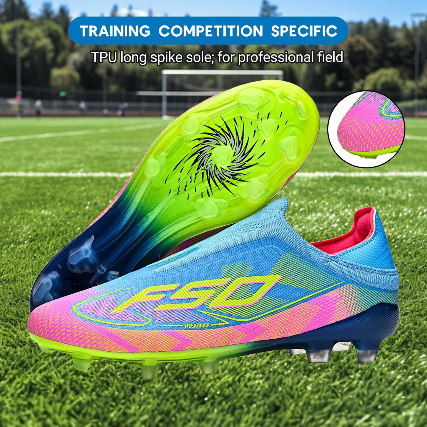 Anti-Slip AG/FG Soccer Boots, TPU Shock Absorption Sole, Durable PU Fabric Upper, Teen Boys and Girls Professional Field Sneakers