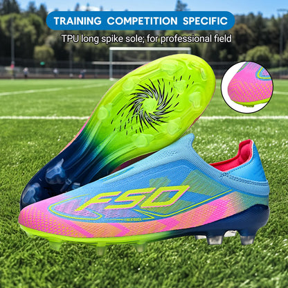 Anti-Slip AG/FG Soccer Boots, TPU Shock Absorption Sole, Durable PU Fabric Upper, Teen Boys and Girls Professional Field Sneakers