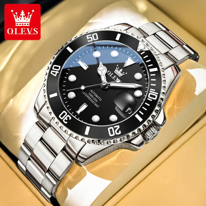 Relógio mecânico automático de luxo para homem OLEVS 6650 – Estanque, luminescente, bracelete em aço – Relógio de pulso para homem, estilo profissional, marca de prestígio