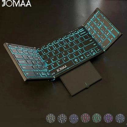 Teclado plegable Jomaa retroiluminado de tamaño completo Bluetooth+USB inalámbrico con panel táctil y teclado numérico para portátil Windows