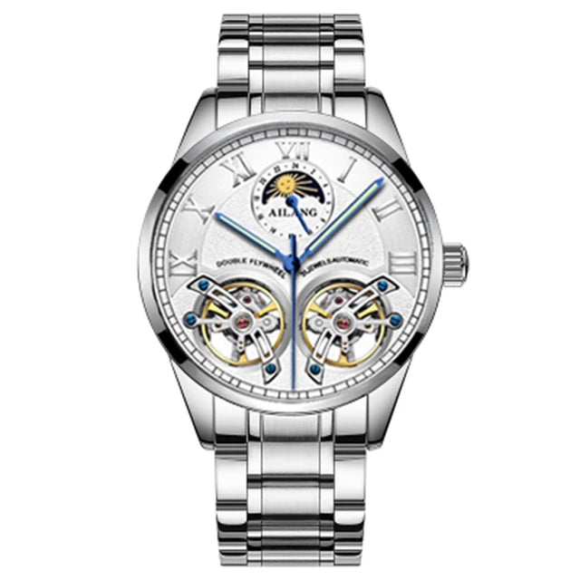 AILANG Double Tourbillon Design Business Men Mechanical Watch Fashion Leather Moon Phase Automatic Watches for Men Reloj Hombre