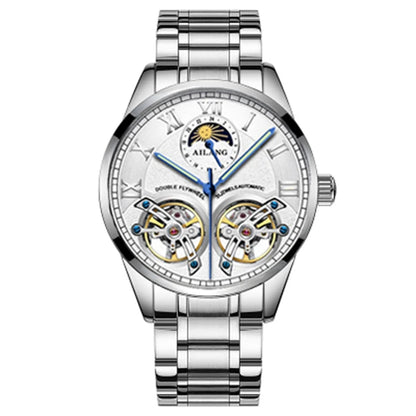 AILANG Double Tourbillon Design Business Men Mechanical Watch Fashion Leather Moon Phase Automatic Watches for Men Reloj Hombre