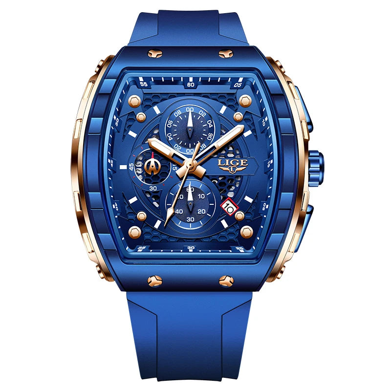 Relógio de Homem LIGE — Moda de Luxo, Impermeável, Bracelete em Silicone, Quartzo, Luminoso, Desportivo, Data Automática e Cronógrafo Simples