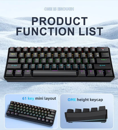 61 Keys Mechanical Keyboard Wired,APAYADO K61 RGB 60% Portable Mini Keyboard Black,White, Red/Blue Switch for Gaming