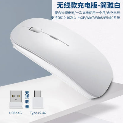 New Charging Type-C Wireless Mouse + USB Dual Receiver, Mute Ergonomic Design, 1000/1200/1600 Three-Speed DPI