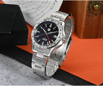 Reloj de lujo para hombre San Martin 39mm con esfera de aventurina, NH34 GMT automático mecánico, zafiro, resistente al agua, luminoso, SN0129