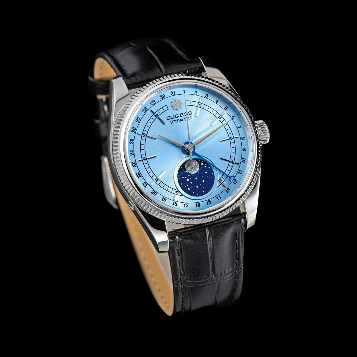 Sugess 40mm Men's Moonphase Automatic ST2108 Movement Sapphire Crystal Mechanical Wristwatch Waterproof Date 2024 New