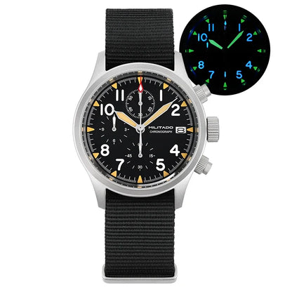 Relógio cronógrafo de quartzo Militado VK61 VK67 39mm, caixa em aço inoxidável 316L, 3 mostradores, impermeável 100M, relógio militar multifunções