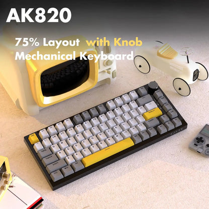 AJAZZ AK820 75% Wired Mechanical Keyboard: Hot‑Swappable, RGB/White/Ice‑Blue Backlit, Volume Knob Control | For Office & Gaming