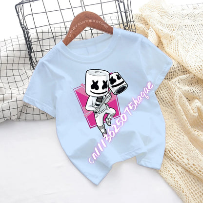 T-shirts de Criança Fortnite com Estampado de Figuras Cartoon do Jogo Fortress Night, Tops de Manga Curta para Verão, Roupa para Rapazes e Raparigas