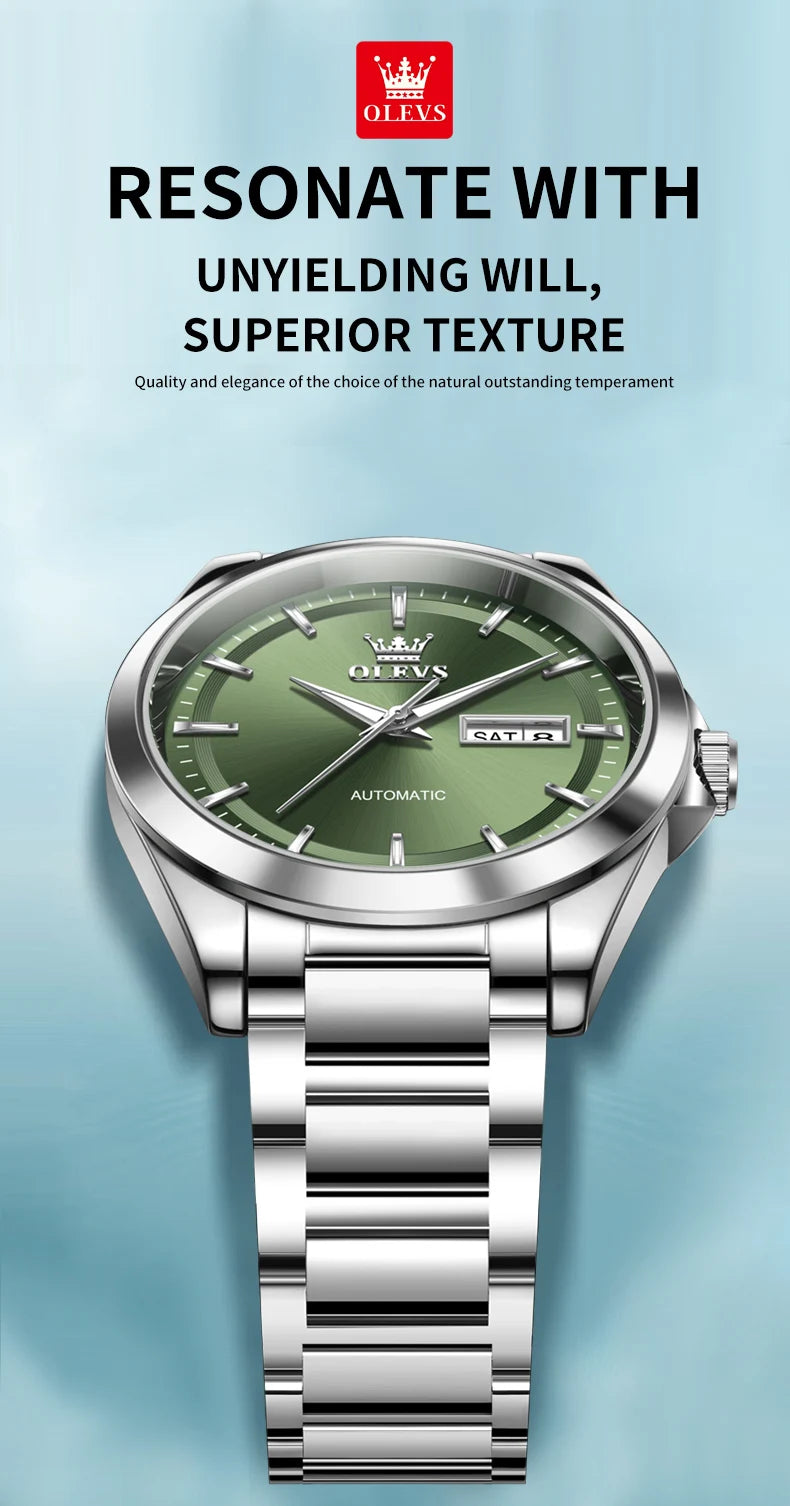 OLEVS 7090 Mens Watch Luxury Original Automatic Mechanical Watch Chronograph Week Date Watches For Man Waterproof Luminous