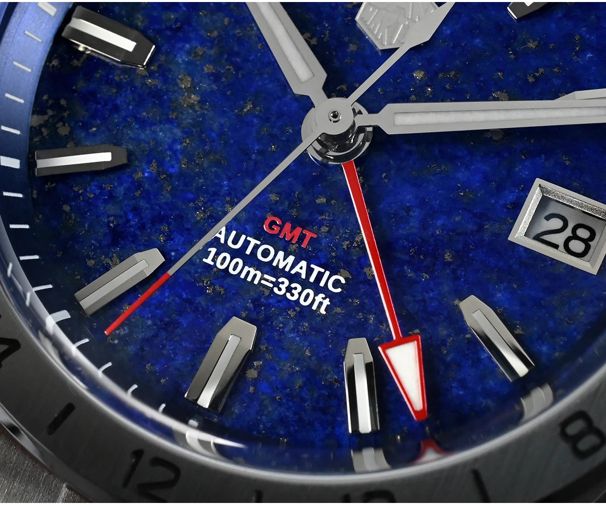 Reloj de lujo para hombre San Martin 39mm con esfera de aventurina, NH34 GMT automático mecánico, zafiro, resistente al agua, luminoso, SN0129