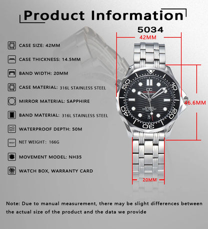 DWAYNE CAMPBELL Top Luxury NH35 Men's Automatic Mechanical Watch Ceramic Bezel Waterproof Classic Business Wristwatch